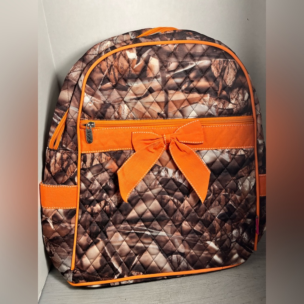 Camouflage Backpack Bookbag Orange Ribbon With Bow New With Tags